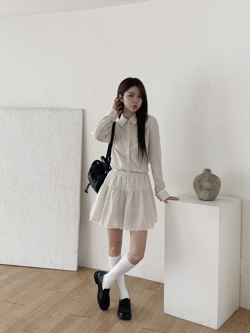 RE:OPENING韓國代購㊣女裝新品熱賣25秋夏時尚職業襯衫蕾絲衫RE:OPENING襯衫/蕾絲衫