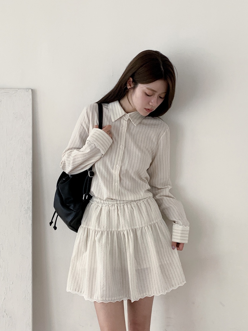 RE:OPENING韓國代購㊣女裝新品熱賣25秋夏時尚職業襯衫蕾絲衫RE:OPENING襯衫/蕾絲衫