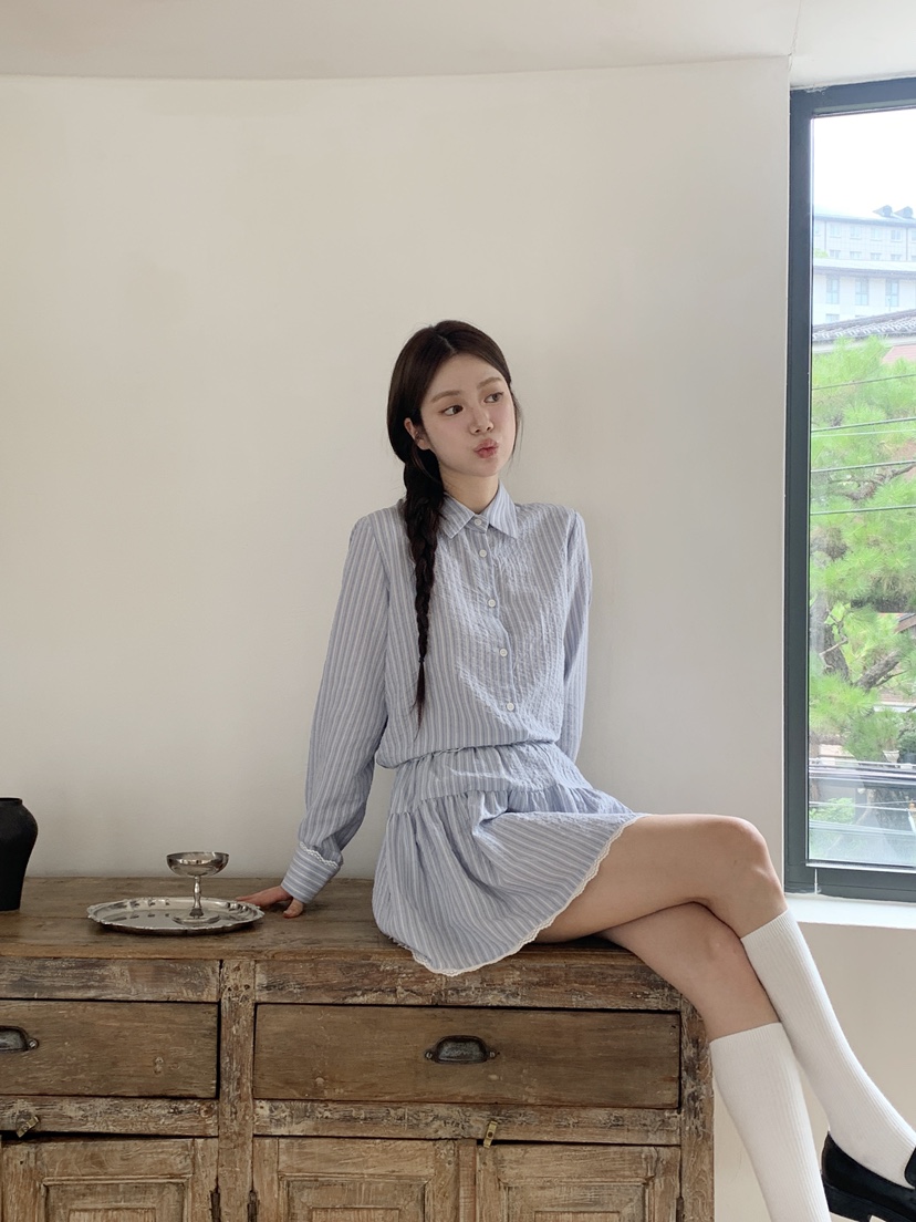 RE:OPENING韓國代購㊣女裝新品熱賣25秋夏時尚職業襯衫蕾絲衫RE:OPENING襯衫/蕾絲衫