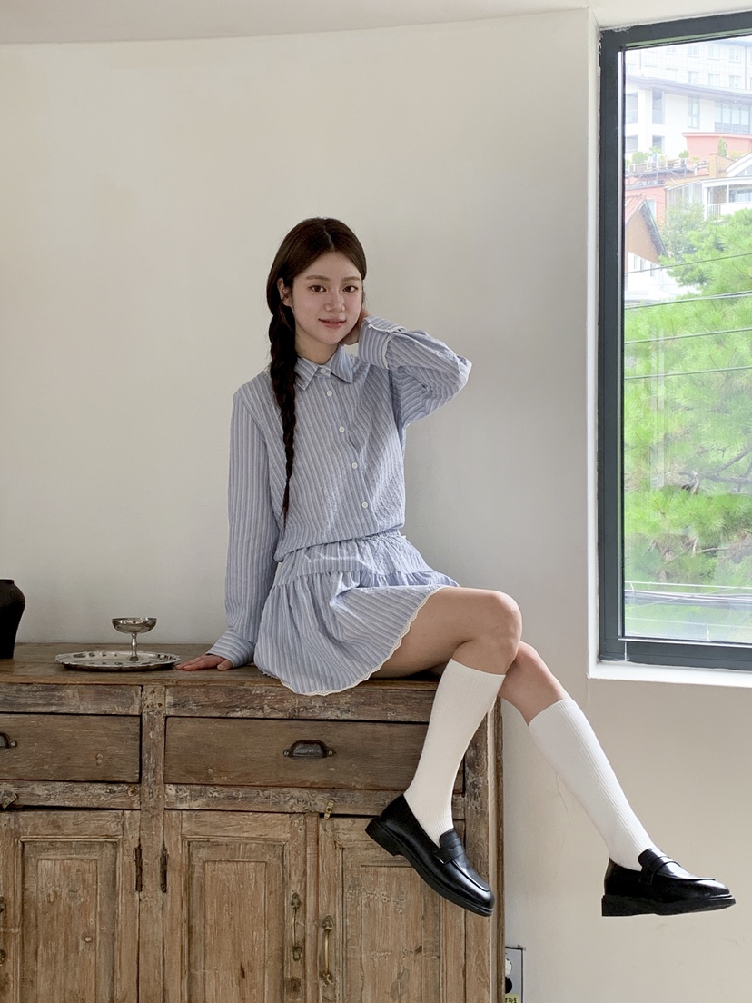 RE:OPENING韓國代購㊣女裝新品熱賣25秋夏時尚職業襯衫蕾絲衫RE:OPENING襯衫/蕾絲衫