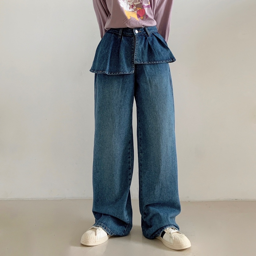 LOVABLE東大門㊣代購女裝新品25秋夏休閑時尚真品牛仔褲荷葉邊LOVABLE牛仔褲