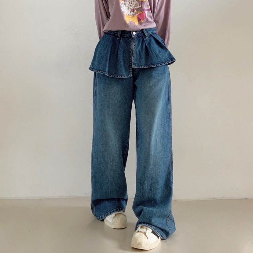 LOVABLE東大門㊣代購女裝新品25秋夏休閑時尚真品牛仔褲荷葉邊LOVABLE牛仔褲