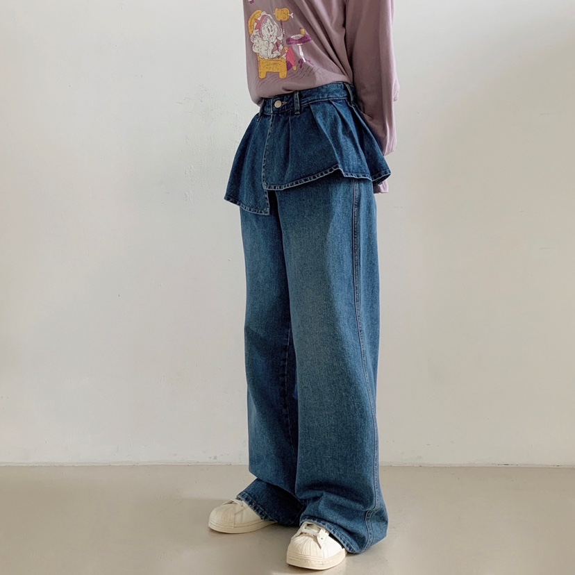 LOVABLE東大門㊣代購女裝新品25秋夏休閑時尚真品牛仔褲荷葉邊LOVABLE牛仔褲