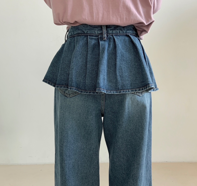 LOVABLE東大門㊣代購女裝新品25秋夏休閑時尚真品牛仔褲荷葉邊LOVABLE牛仔褲