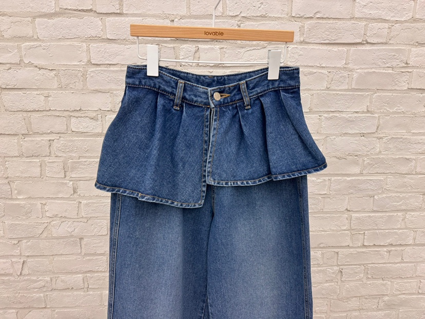 LOVABLE東大門㊣代購女裝新品25秋夏休閑時尚真品牛仔褲荷葉邊LOVABLE牛仔褲