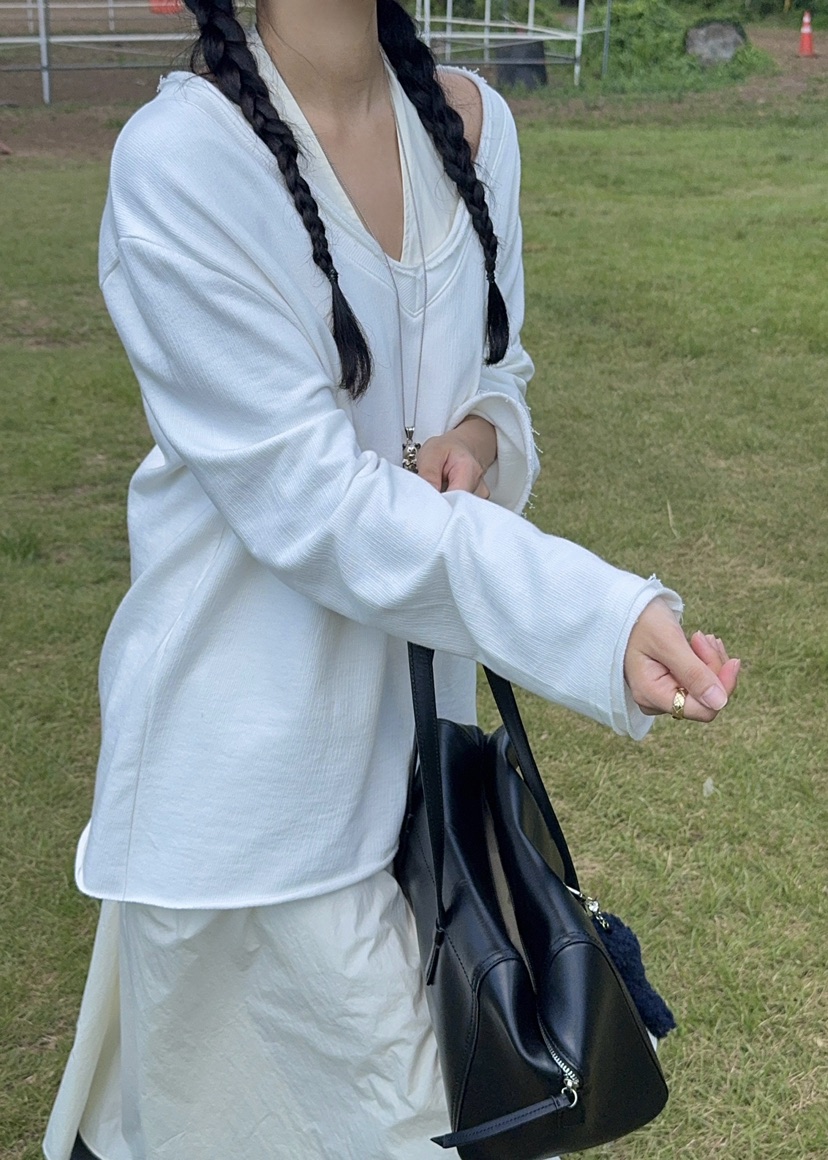 OUPPT東大門㊣代購女裝新品推薦25秋夏人氣時尚職業衛衣雙V領OUPPT衛衣