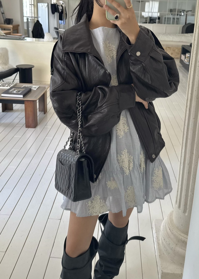 OUPPT韓國直郵㊣女士新款時尚推薦人氣25秋夏職業休閑熱賣皮衣OUPPT皮衣