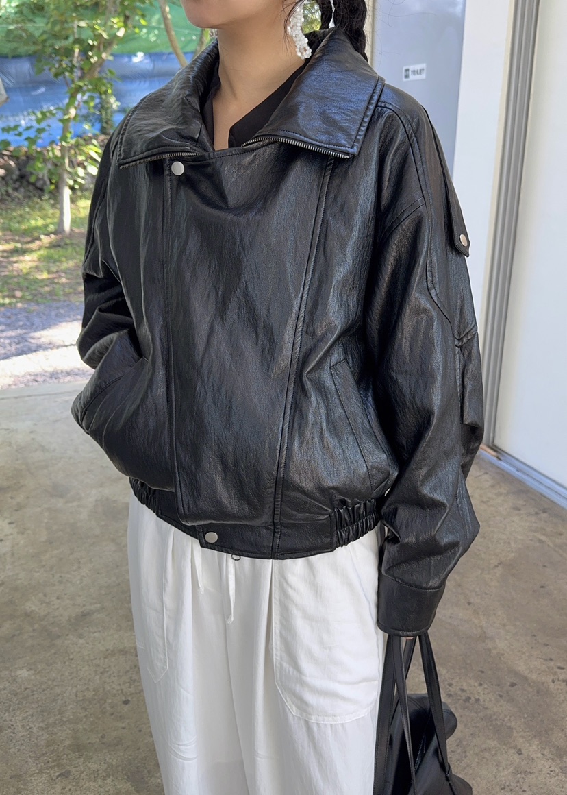 OUPPT韓國直郵㊣女士新款時尚推薦人氣25秋夏職業休閑熱賣皮衣OUPPT皮衣圖色2