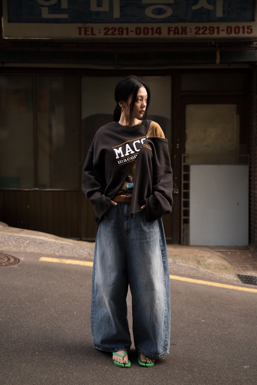 FRANC—L韓國代購㊣女裝新款時尚真品人氣休閑牛仔褲寬松牛仔FRANC牛仔褲