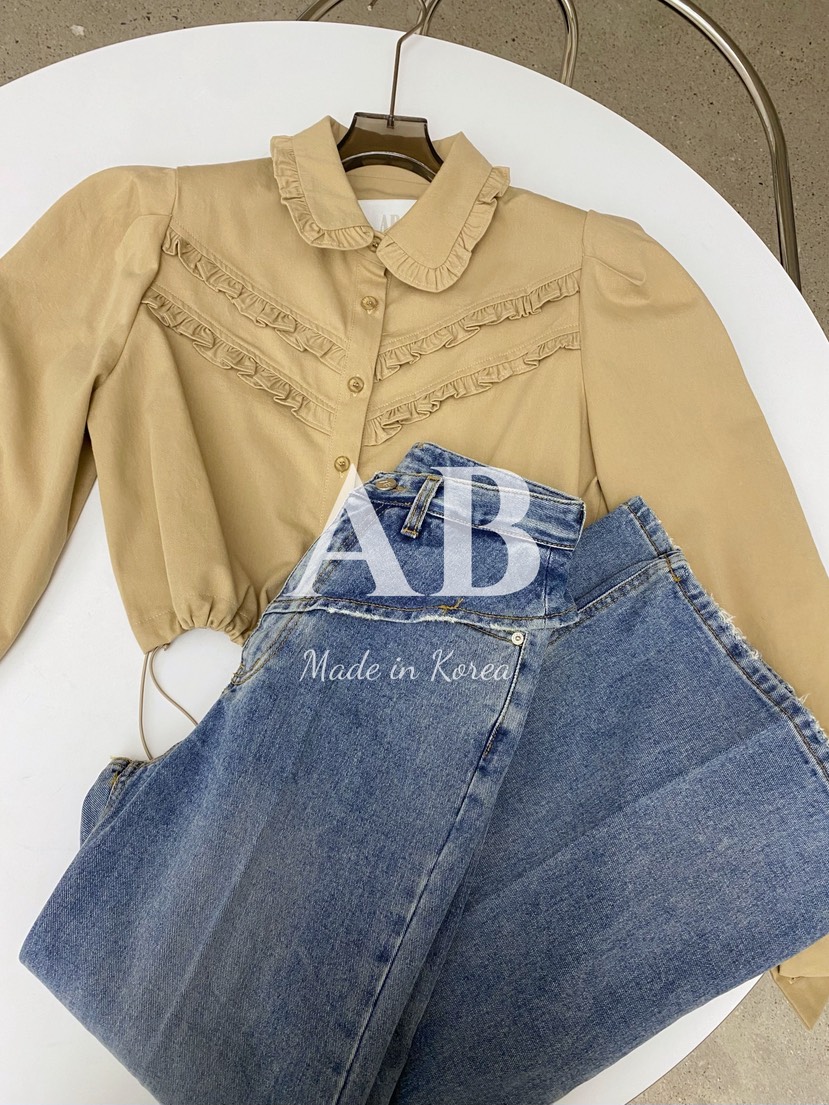 AB東大門㊣代購女士新品熱賣真品人氣職業休閑牛仔褲荷葉邊AB牛仔褲
