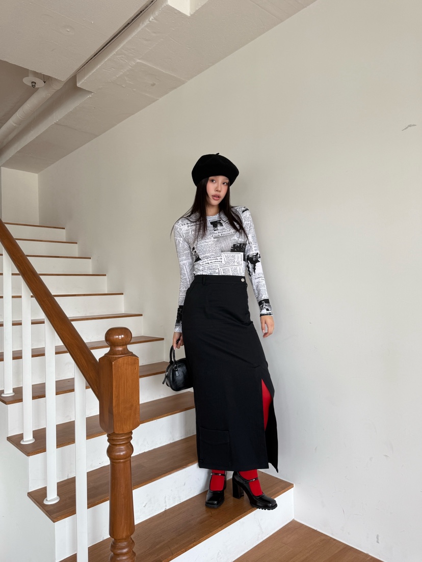 BLACK RIBBON-A韓國代購㊣女士新款熱賣休閑推薦時尚長裙BLACK RIBBON-A長裙