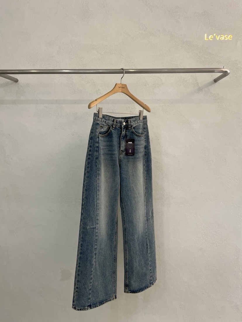 LE VASE韓國代購㊣女士新品真品時尚推薦休閑25秋夏牛仔褲LE VASE牛仔褲圖色1