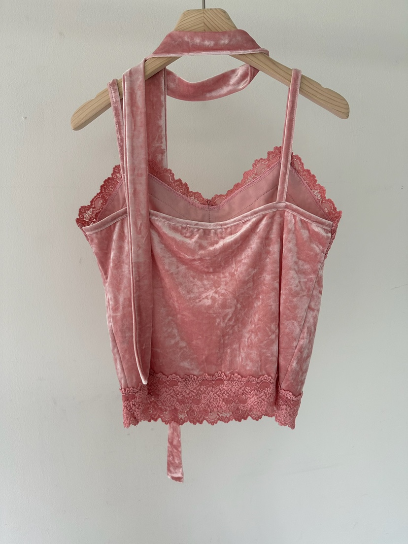 AWESOMESAUCE東大門㊣直郵女士新品25秋夏吊帶背心天鵝絨含脖帶AWESOME SAUCE吊帶/背心