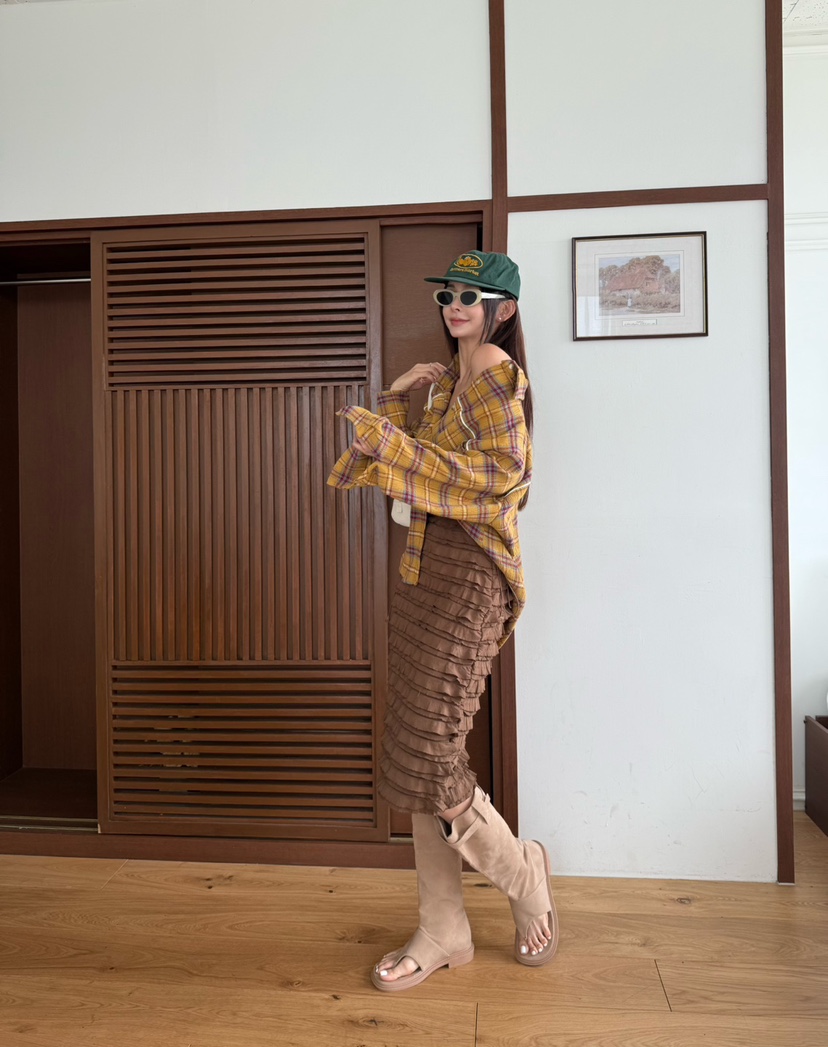 DENVER韓國直郵㊣女裝新品休閑時尚熱賣襯衫蕾絲衫格紋褶皺DENVER襯衫/蕾絲衫