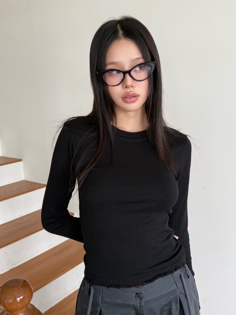 BLACK RIBBON-A韓國代購㊣女裝新款25秋夏休閑人氣長袖T恤BLACK RIBBON-A長袖T恤