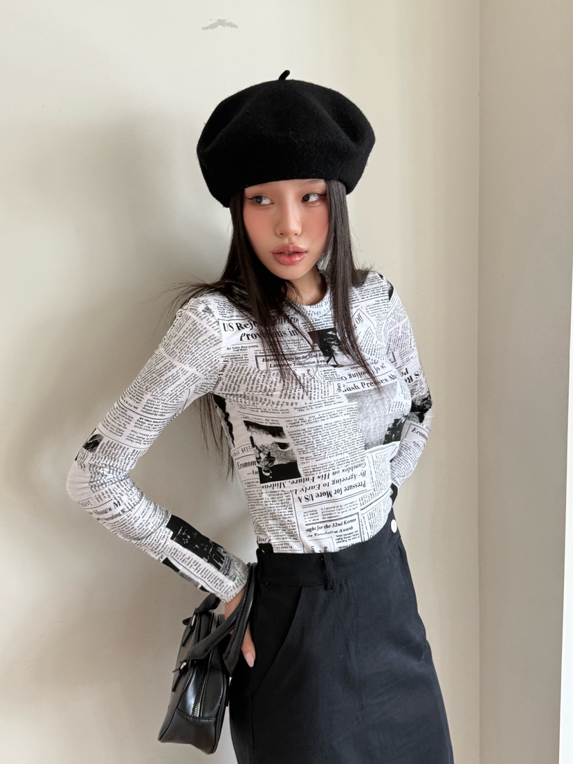 BLACK RIBBON-A東大門㊣代購女士新款推薦熱賣時尚長袖T恤BLACK RIBBON-A長袖T恤