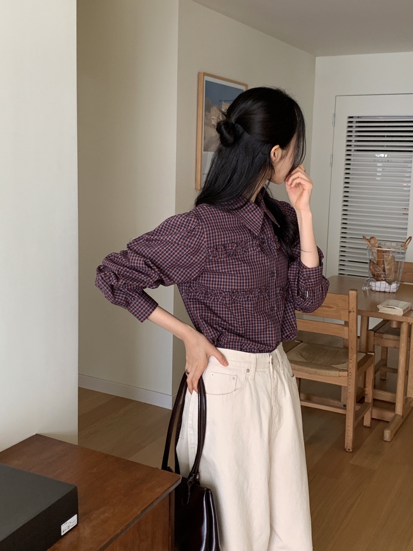 BOUND.A韓國代購㊣女裝新款時尚25秋夏熱賣襯衫蕾絲衫格紋BOUND.A襯衫/蕾絲衫