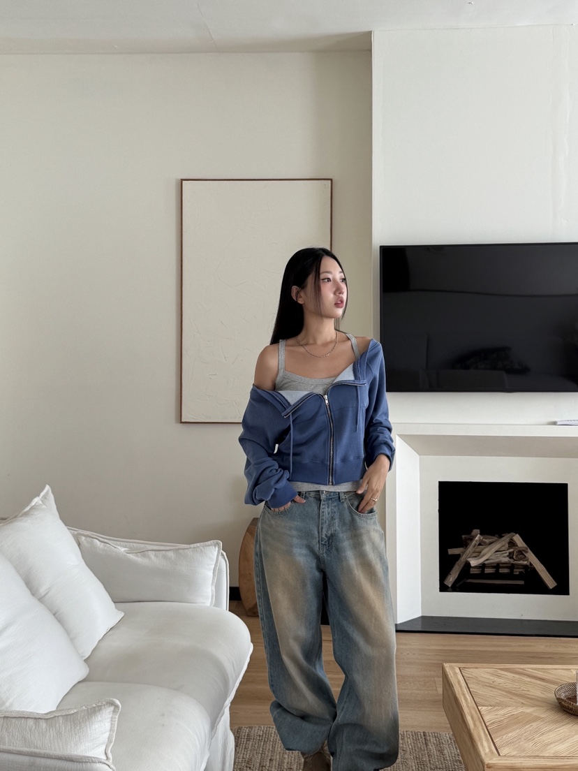 SUNDER MARKET東大門㊣直郵女士新品熱賣25秋夏職業衛衣拉鏈SUNDER MARKET衛衣