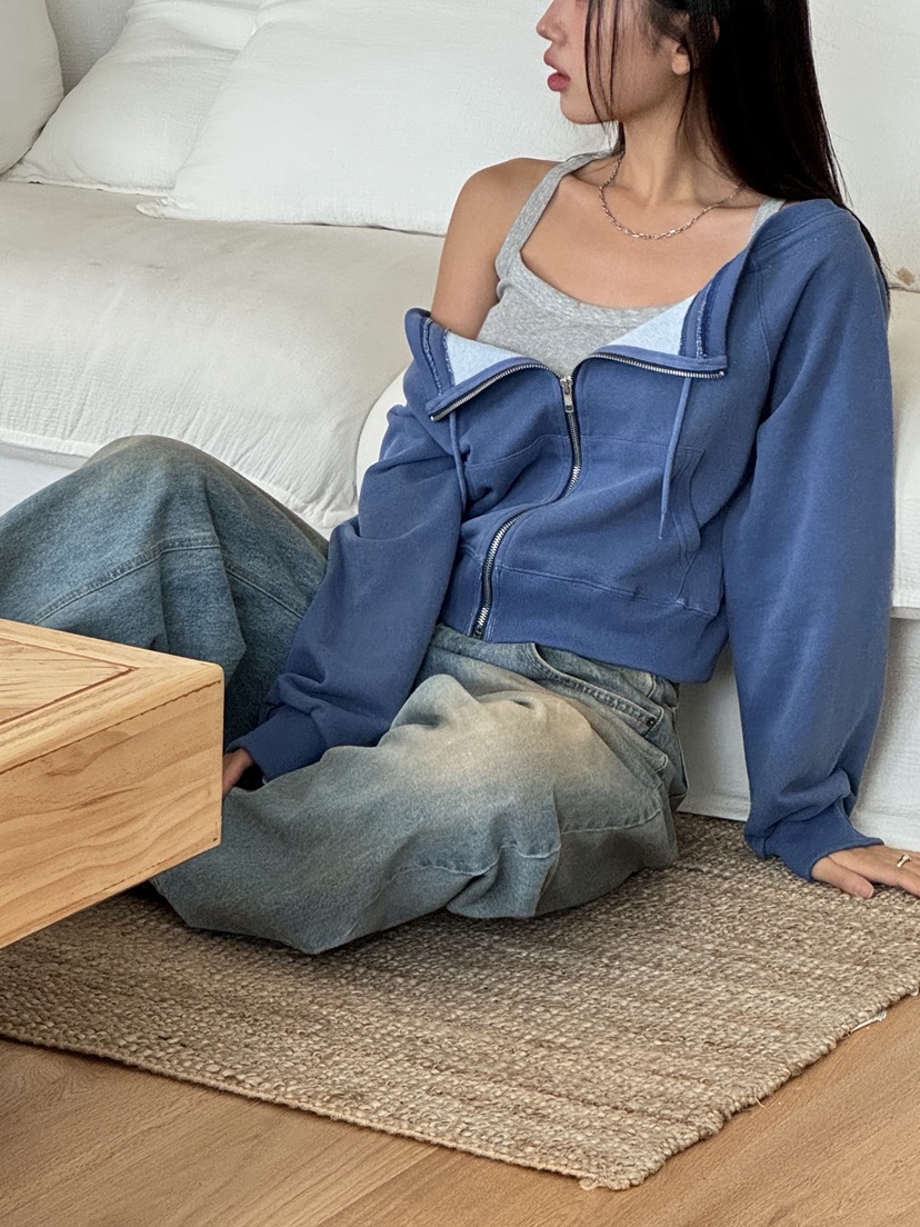 SUNDER MARKET東大門㊣直郵女士新品熱賣25秋夏職業衛衣拉鏈SUNDER MARKET衛衣