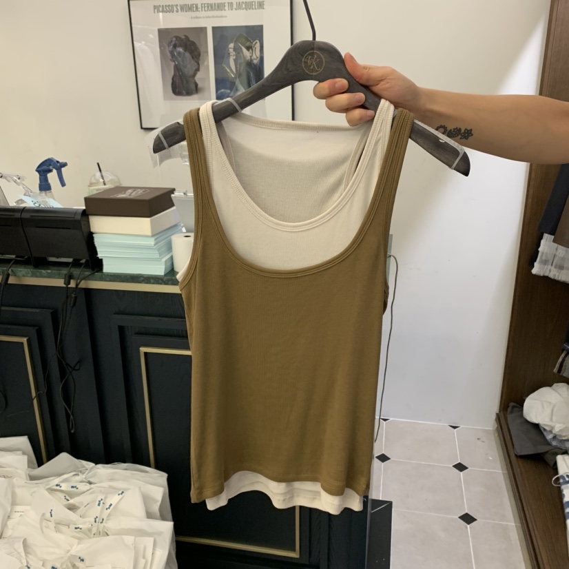 VIRKIN東大門㊣直郵女士新款時尚真品推薦人氣吊帶背心假兩件VIRKIN吊帶/背心圖色2