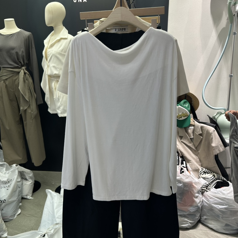 UNA/THE MAY韓國直郵㊣女裝新款休閑職業長袖T恤露肩寬松THEMAY/UNA長袖T恤
