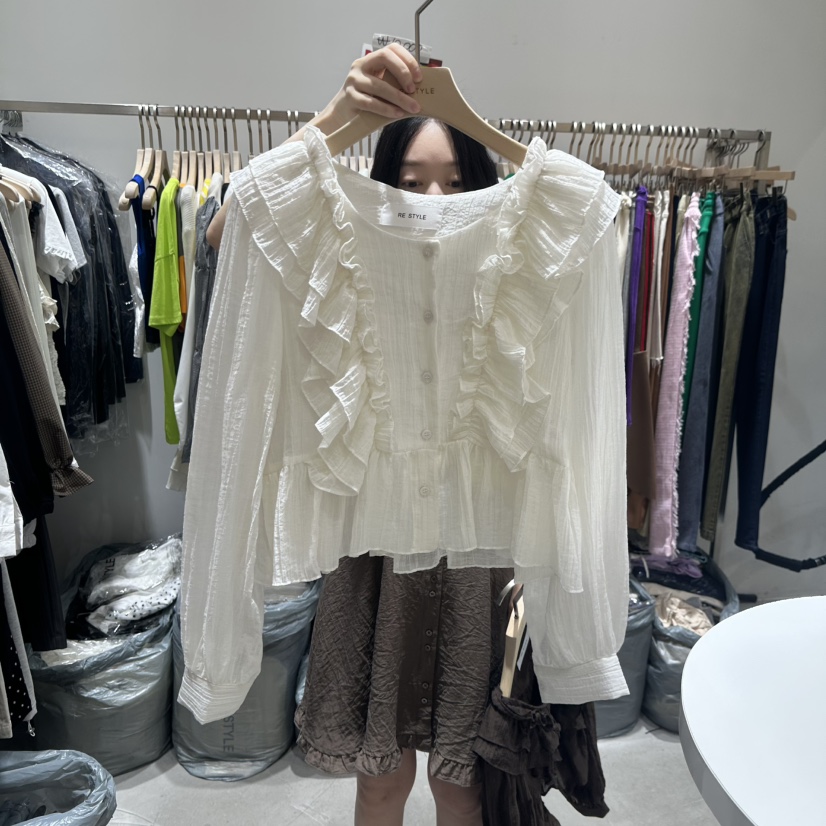 RE STYLE-Q東大門㊣代購女裝新品休閑推薦真品襯衫蕾絲衫RE STYLE襯衫/蕾絲衫圖色1
