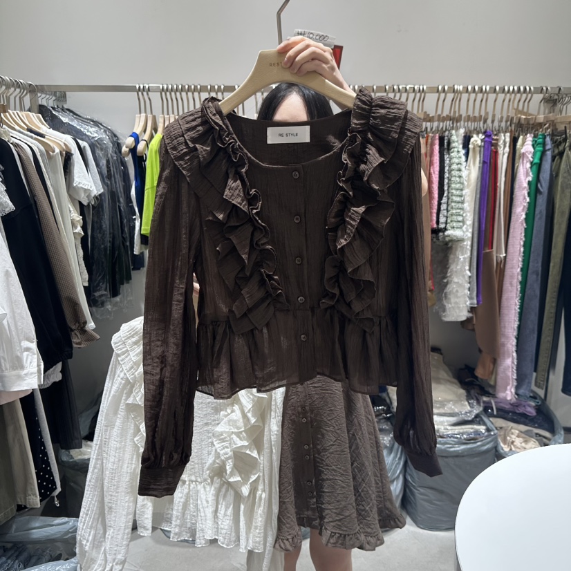 RE STYLE-Q東大門㊣代購女裝新品休閑推薦真品襯衫蕾絲衫RE STYLE襯衫/蕾絲衫圖色2