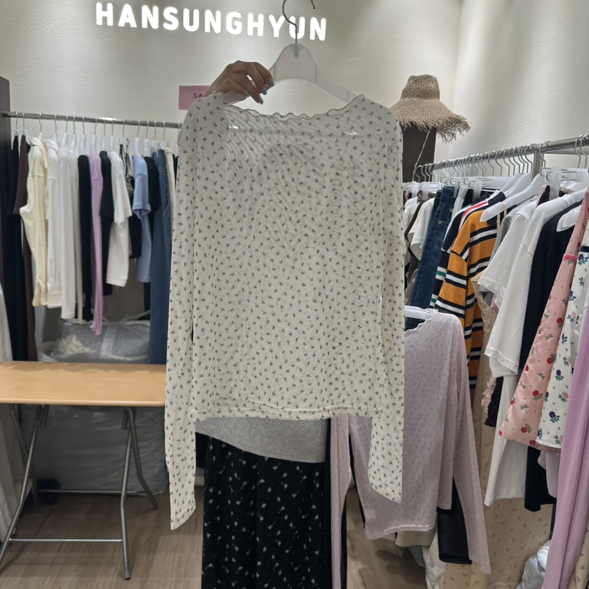 HANSUNGHYUN韓國直郵㊣女裝新款職業25秋夏真品長袖T恤網眼HANSUNGHYUN長袖T恤