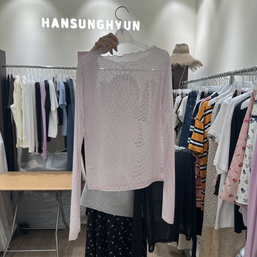HANSUNGHYUN韓國直郵㊣女裝新款職業25秋夏真品長袖T恤網眼HANSUNGHYUN長袖T恤圖色2