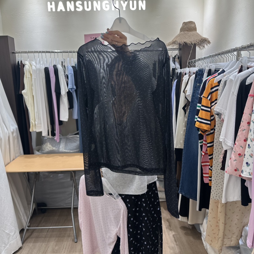 HANSUNGHYUN韓國直郵㊣女裝新款職業25秋夏真品長袖T恤網眼HANSUNGHYUN長袖T恤圖色3