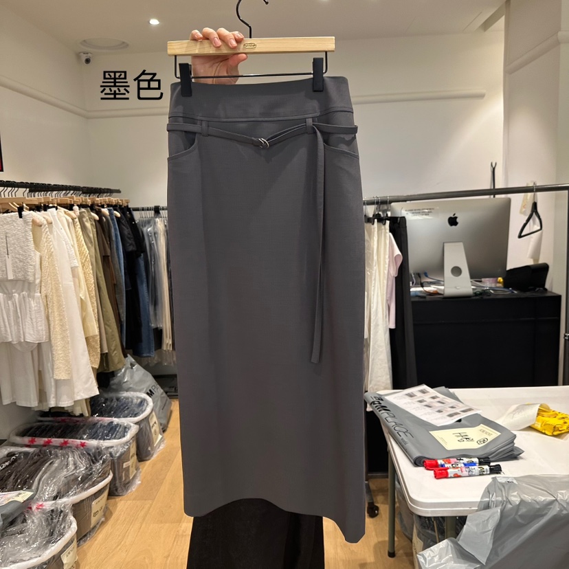 aube nunt東大門㊣實拍女士新品真品休閑推薦人氣長裙含腰帶aube nunt長裙圖色3