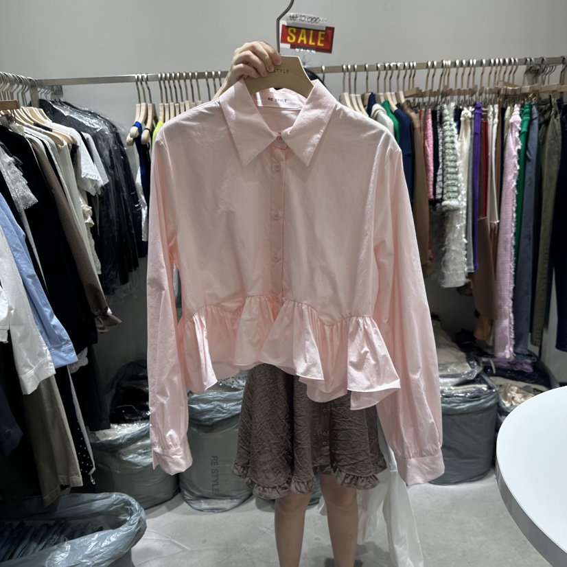 RE STYLE-Q韓國代購㊣女裝新品休閑25秋夏職業襯衫蕾絲衫RE STYLE襯衫/蕾絲衫圖色1