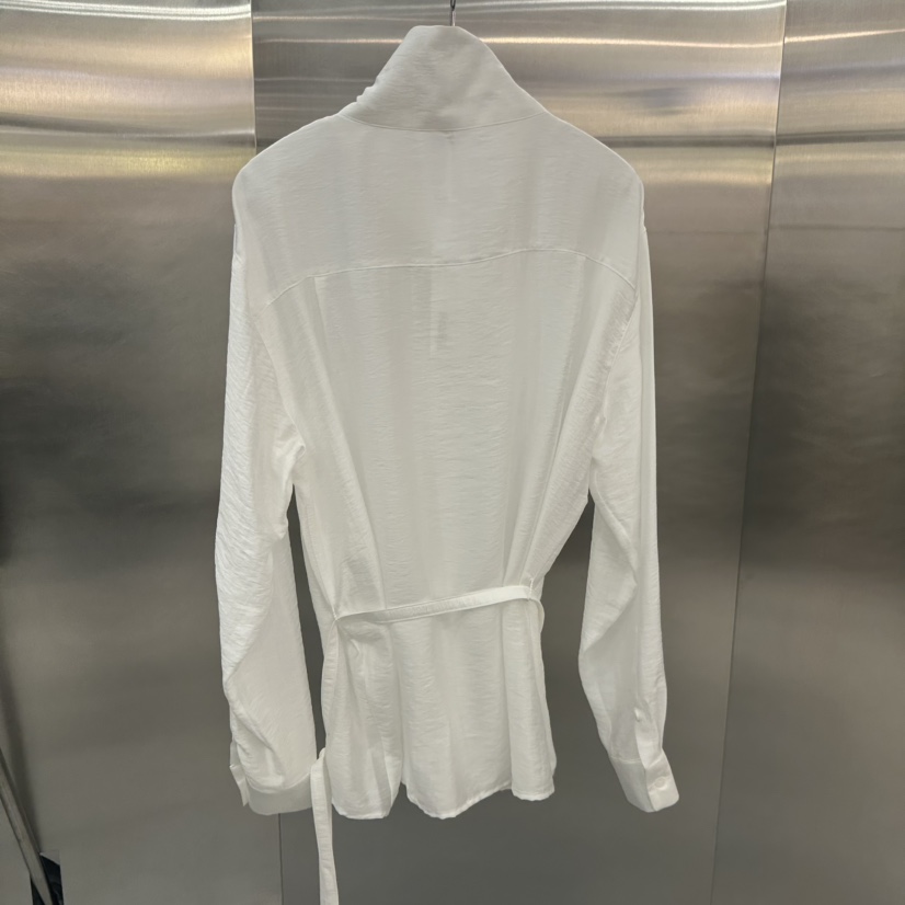 PAVEL韓國代購㊣女裝新品職業25秋夏休閑襯衫蕾絲衫含腰帶高領PAVEL襯衫/蕾絲衫
