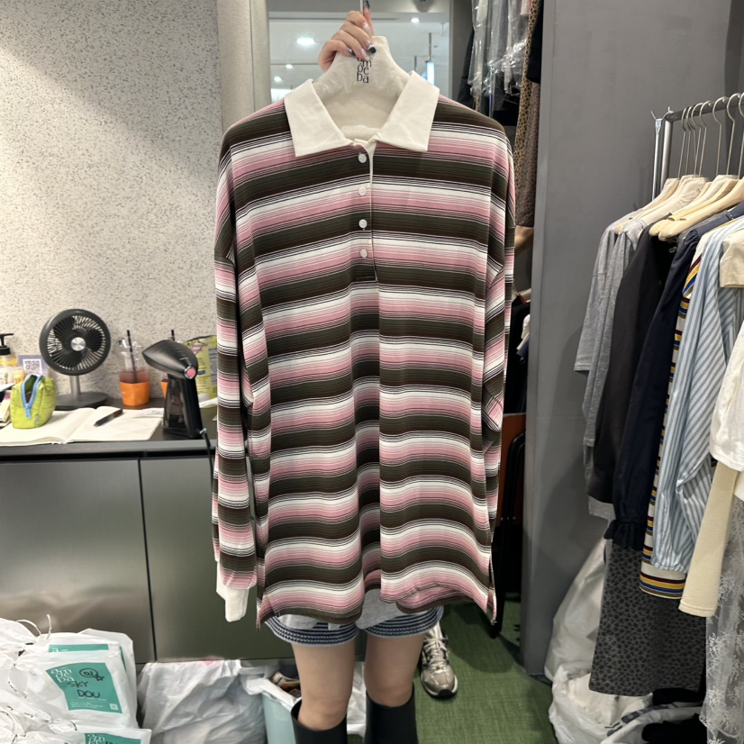 AMOEBA韓國代購㊣女裝新品職業時尚人氣熱賣25秋夏休閑長袖T恤AMOEBA長袖T恤圖色1