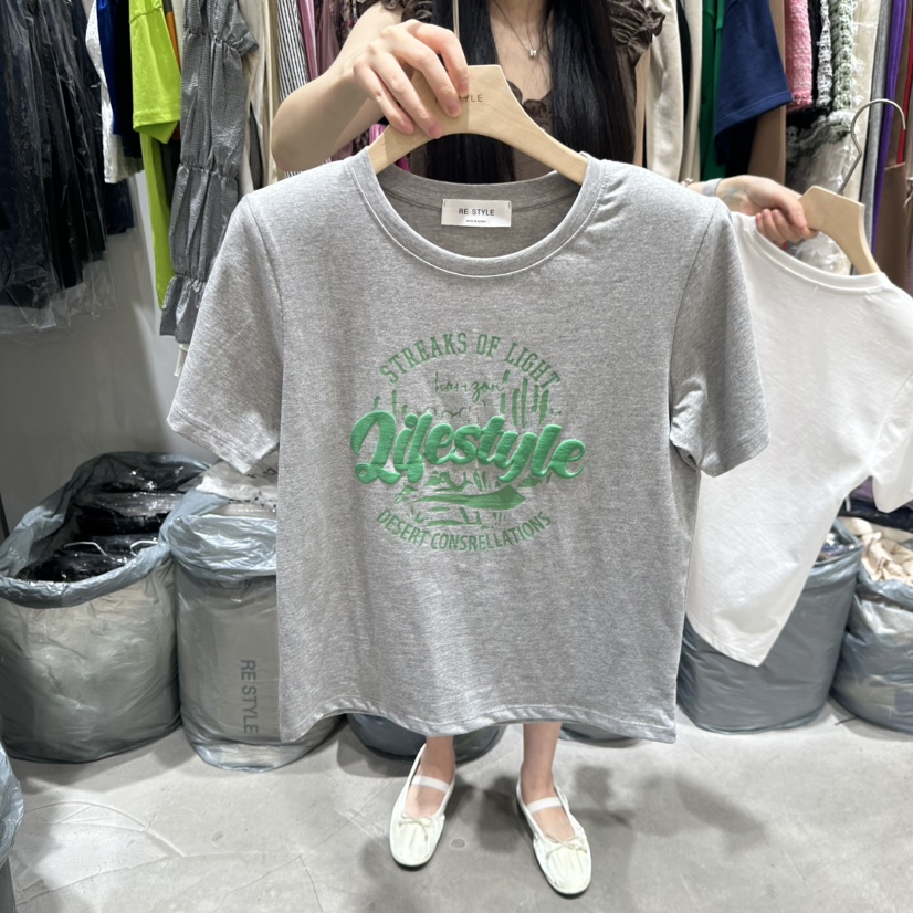 RE STYLE-Q韓國代購㊣女士新款職業休閑25秋夏人氣時尚T恤RE STYLET恤圖色1