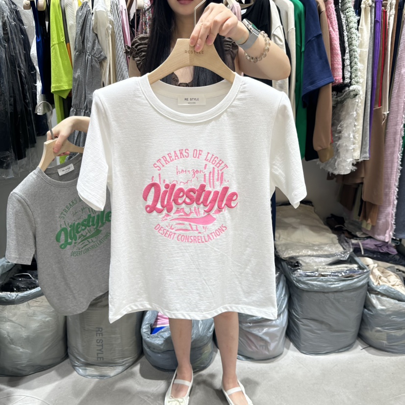 RE STYLE-Q韓國代購㊣女士新款職業休閑25秋夏人氣時尚T恤RE STYLET恤圖色2