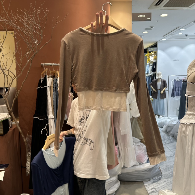 MIENNE韓國代購㊣女士新款熱賣真品人氣休閑推薦長袖T恤假兩件MIENNE長袖T恤