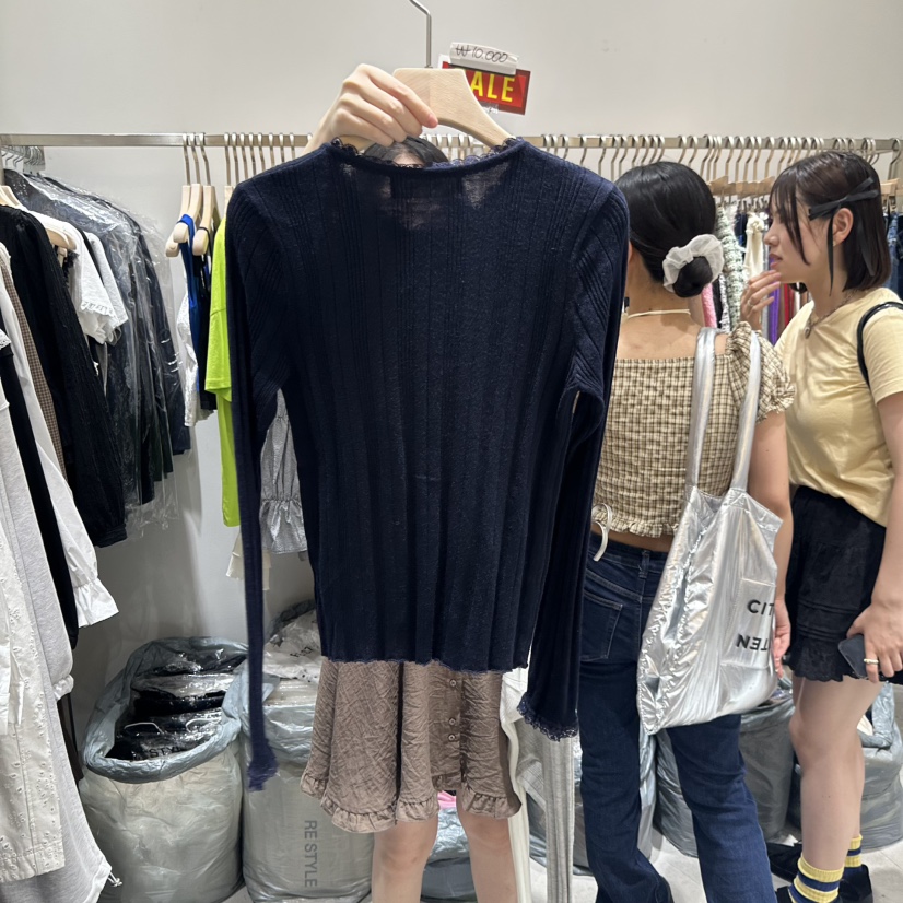 RE STYLE-Q韓國直郵㊣女士新款時尚25秋夏長袖T恤蕾絲開衫RE STYLE長袖T恤