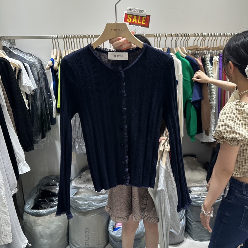 RE STYLE-Q韓國直郵㊣女士新款時尚25秋夏長袖T恤蕾絲開衫RE STYLE長袖T恤圖色3