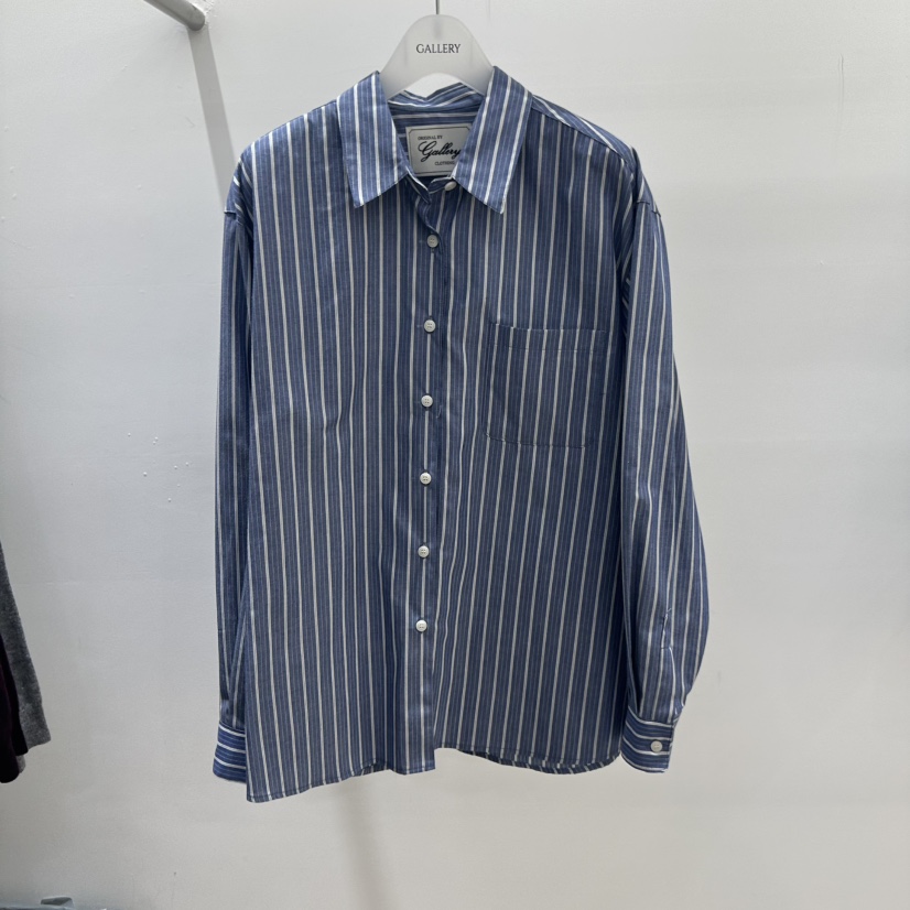 GALLERY-P韓國代購㊣女士新品25秋夏推薦人氣襯衫蕾絲衫條紋GALLERY襯衫/蕾絲衫圖色1