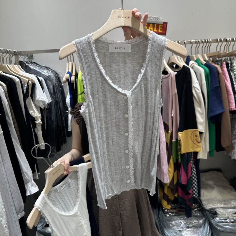 RE STYLE-Q東大門㊣代購女士新品推薦休閑時尚吊帶背心蕾絲RE STYLE吊帶/背心圖色1