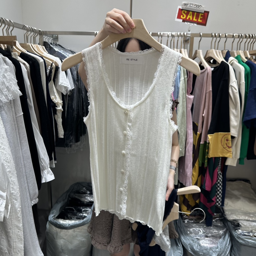 RE STYLE-Q東大門㊣代購女士新品推薦休閑時尚吊帶背心蕾絲RE STYLE吊帶/背心圖色3
