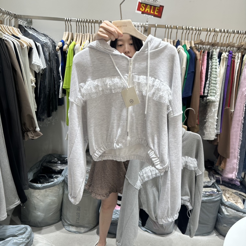 RE STYLE-Q韓國代購㊣女士新品25秋夏職業夾克連帽拉鏈衫RE STYLE夾克圖色3