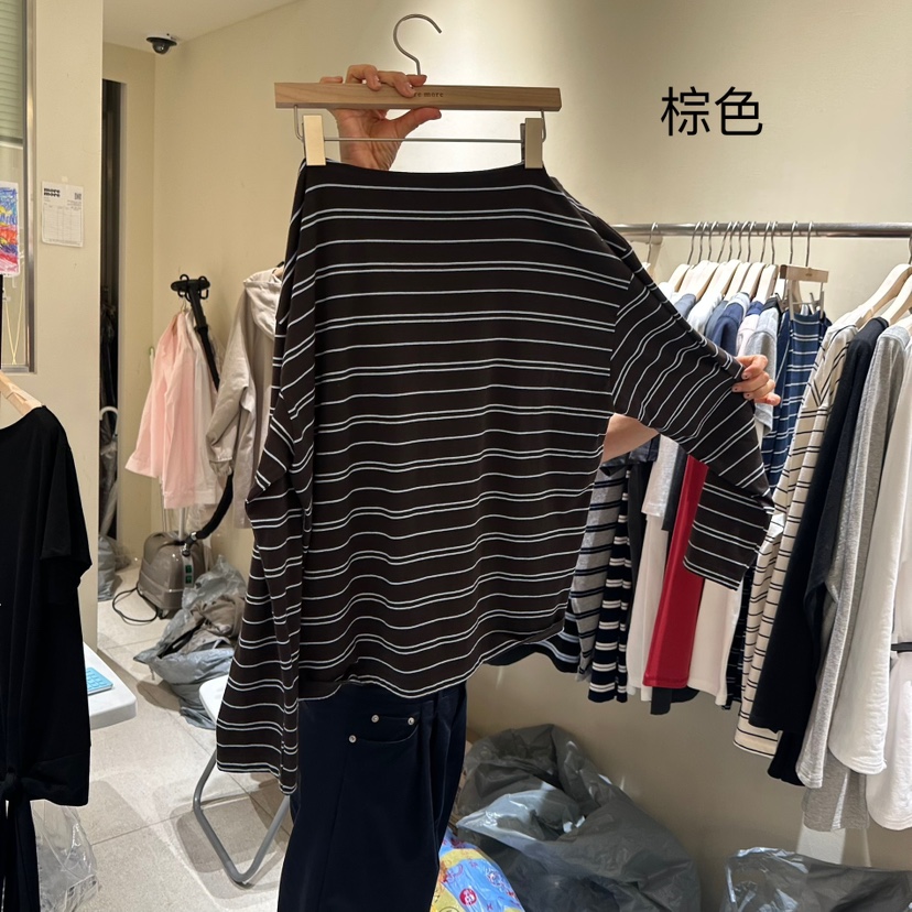 MOREMORE東大門㊣直郵女裝新款熱賣休閑職業人氣長袖T恤條紋more more長袖T恤