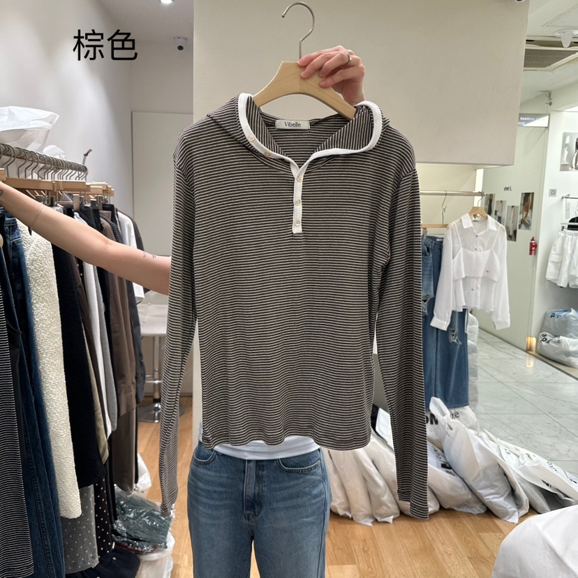 VIBELLE韓國代購㊣女裝新品時尚熱賣25秋夏人氣職業長袖T恤VIBELLE長袖T恤圖色2