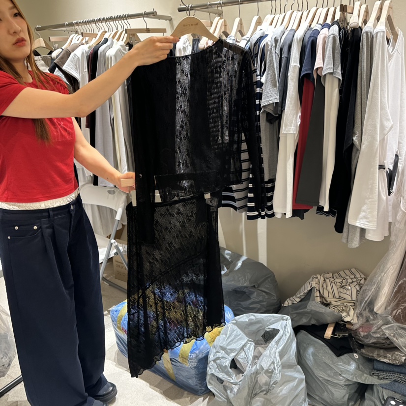 MOREMORE韓國代購㊣女士新款真品25秋夏人氣休閑套裝套裝蕾絲more more套裝圖色2