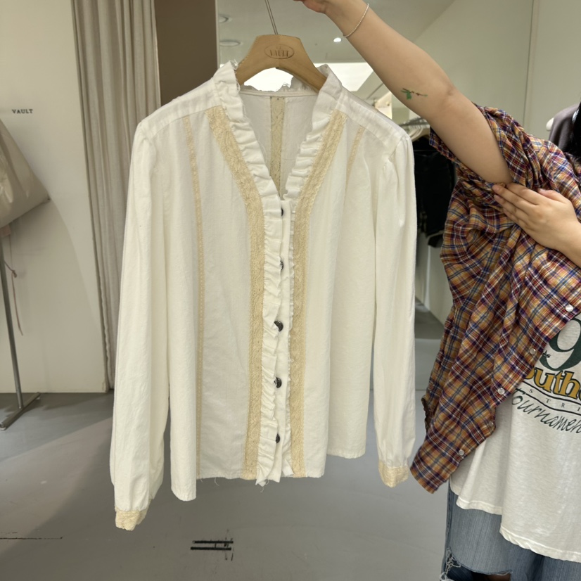 VAULT韓國直郵㊣女士新款25秋夏時尚休閑真品推薦襯衫蕾絲衫VAULT襯衫/蕾絲衫圖色1