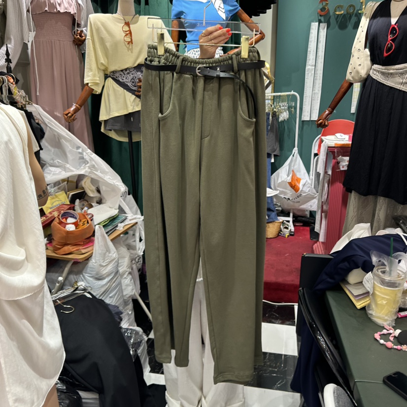 3COLOR東大門㊣直郵女士新品推薦休閑褲含腰帶Three color休閑褲圖色2