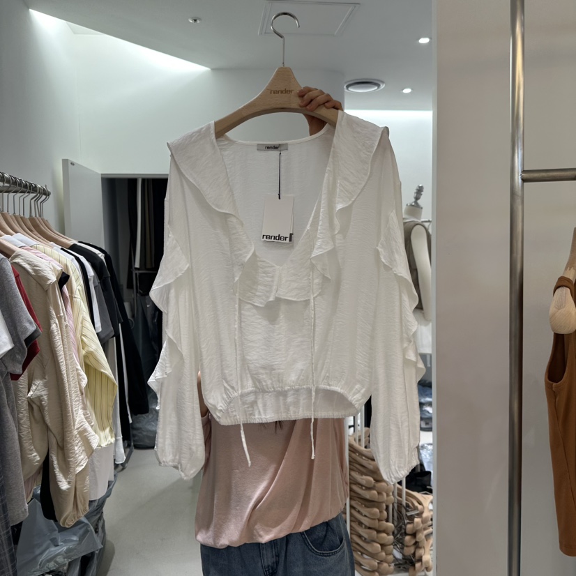 RENDER東大門㊣直郵女士新品休閑25秋夏職業時尚襯衫蕾絲衫RENDER襯衫/蕾絲衫
