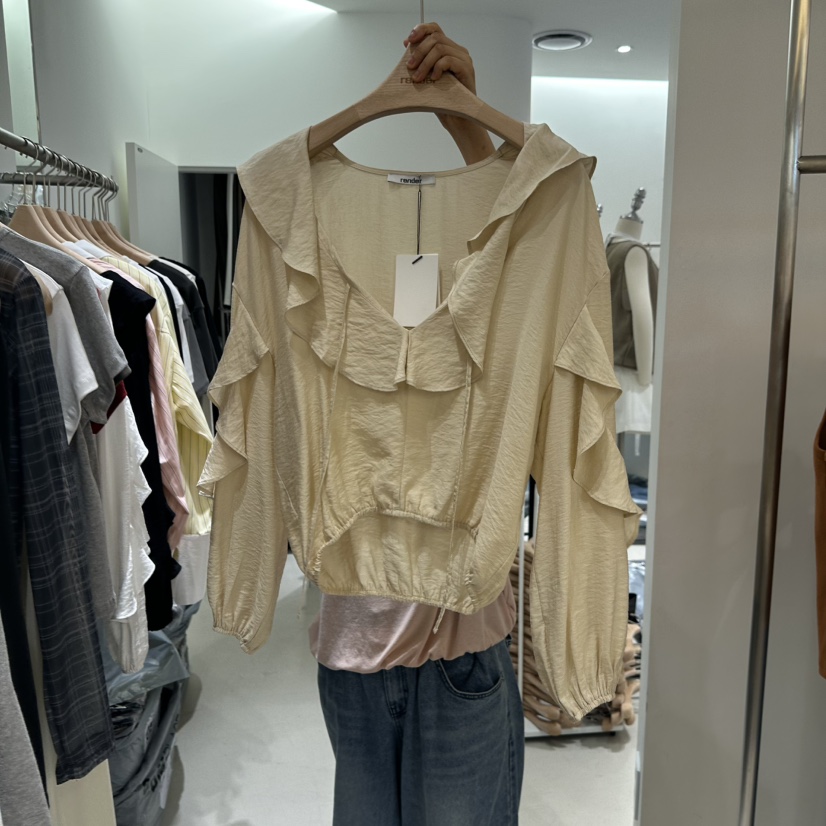 RENDER東大門㊣直郵女士新品休閑25秋夏職業時尚襯衫蕾絲衫RENDER襯衫/蕾絲衫圖色2